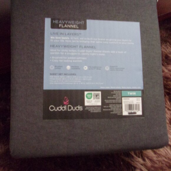 Cuddl Duds Twin Flannel Sheet Set Heavyweight New Charcoal Gray - Picture 2 of 2